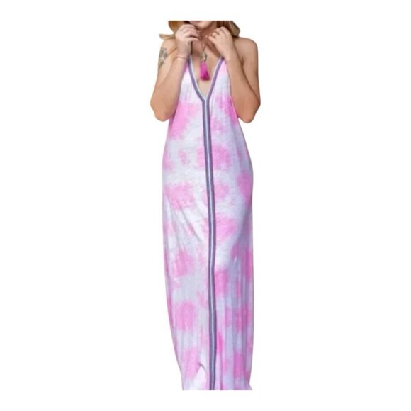Pitusa Pima Tie Dye Pink Sundress One Size Maxi Peru Cotton Modal Cover-up - Picture 1 of 7